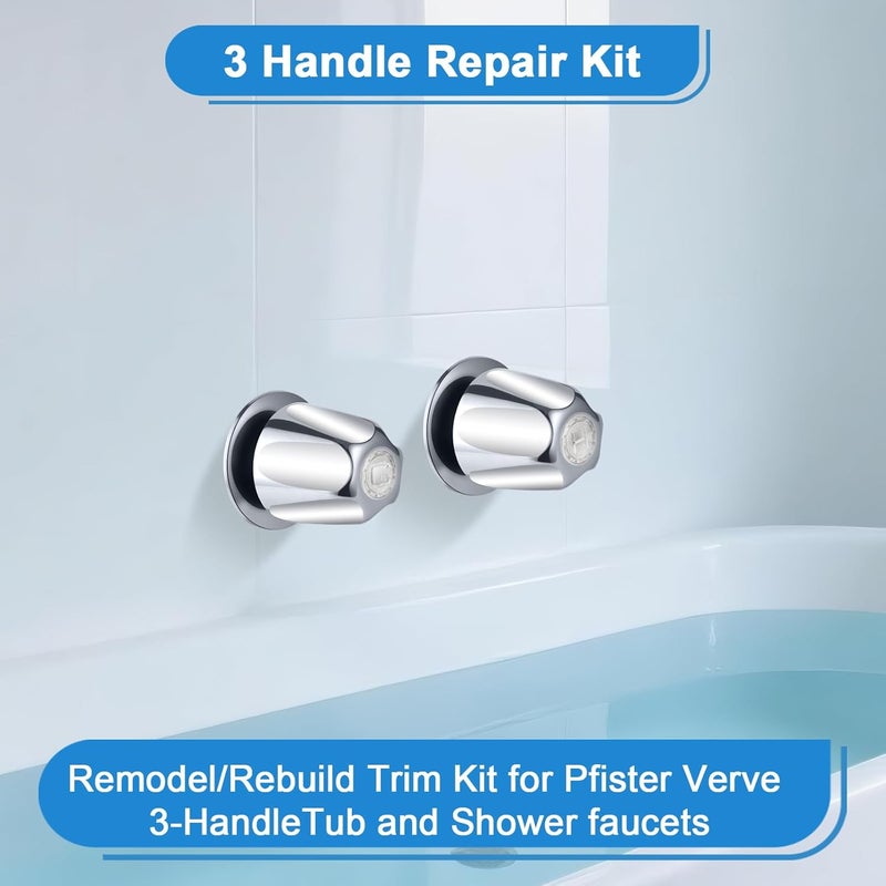 Coolfell Bathtub Shower Trim kit, Metal Shower Knob 2 Piece Replacement, Compatible with Price Pfister Valve, Shower Faucet Handle, Hot/Cold Shower Knobs Repair kit with Shower Stems, Seats, Flanges (Chrome) - Image 3